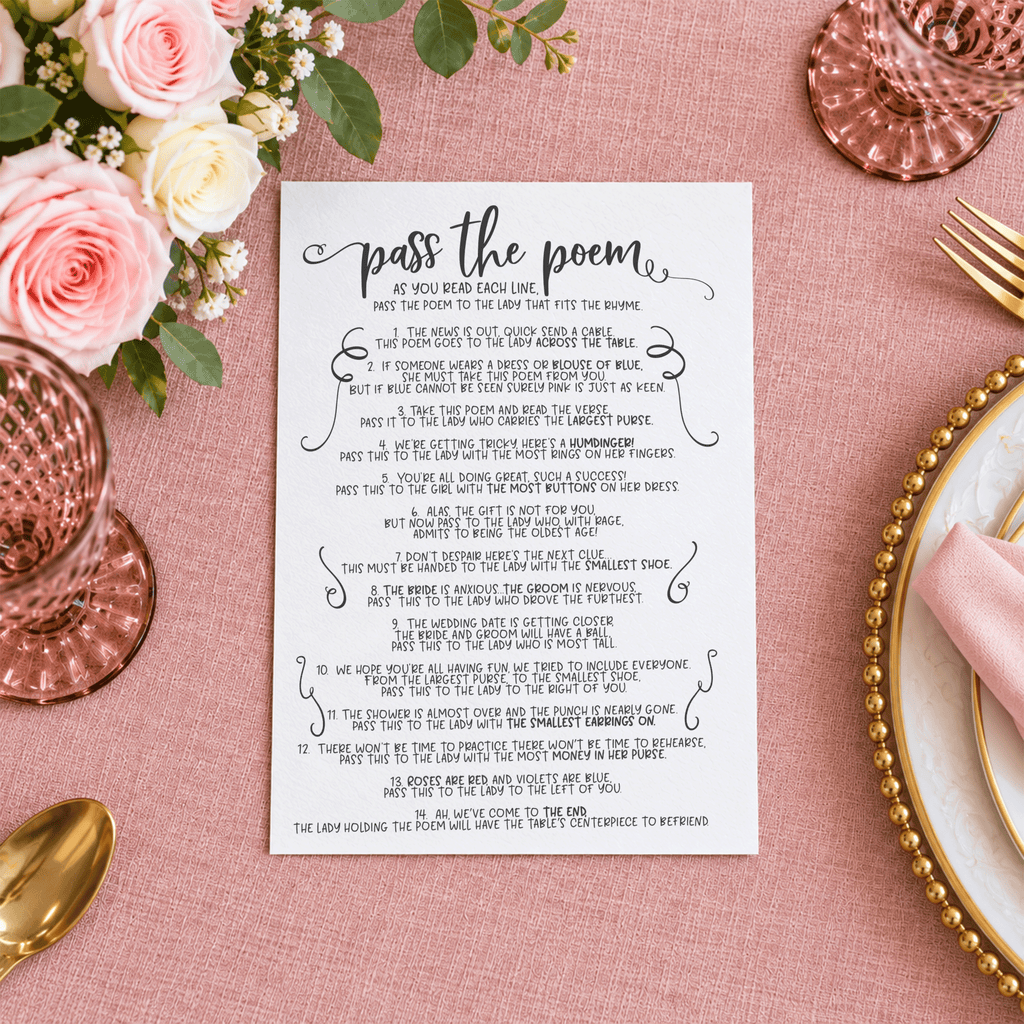 Pass The Poem Bridal Shower Game