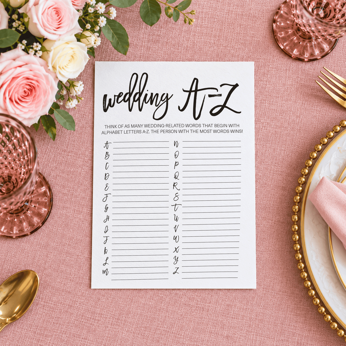 Wedding A-Z Bridal Shower Game