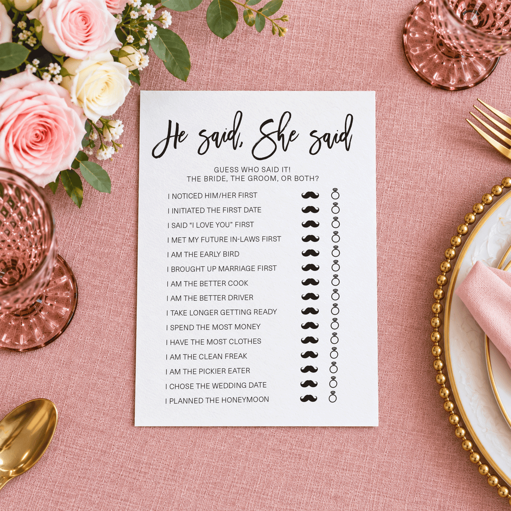He Said She Said Bridal Shower Game