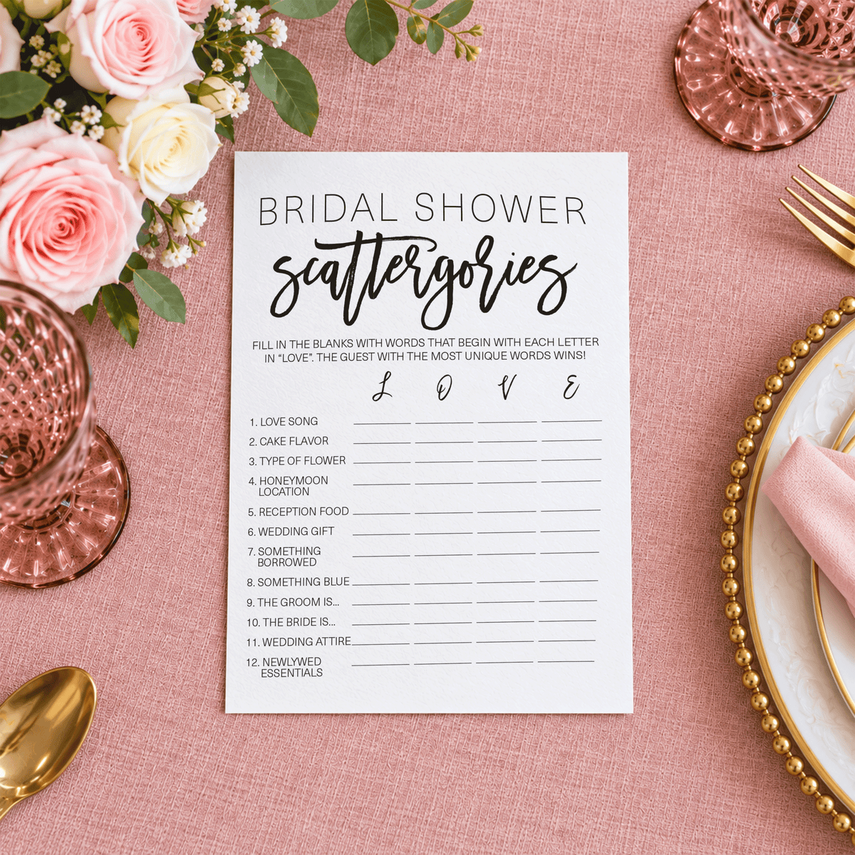 Bridal Shower Scattergories - Bridal Shower Game