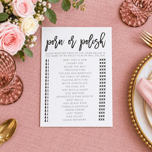 Porn Or Polish Bridal Shower Game