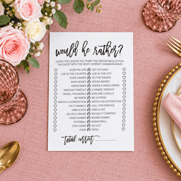 Would He Rather Bridal Shower Game