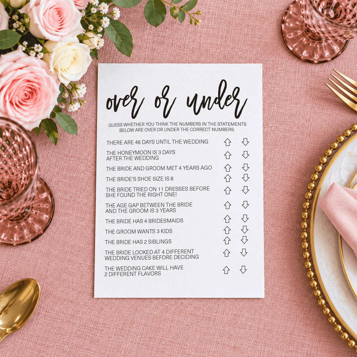Over or Under Bridal Shower Game