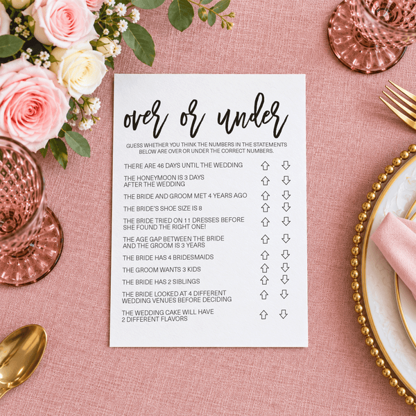 Over or Under Bridal Shower Game