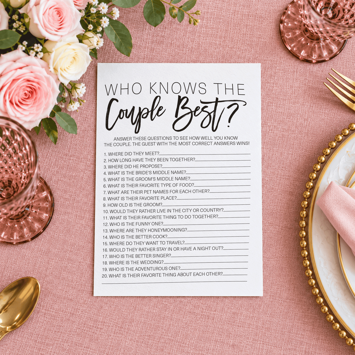 Who Knows The Couple Best Bridal Shower Game