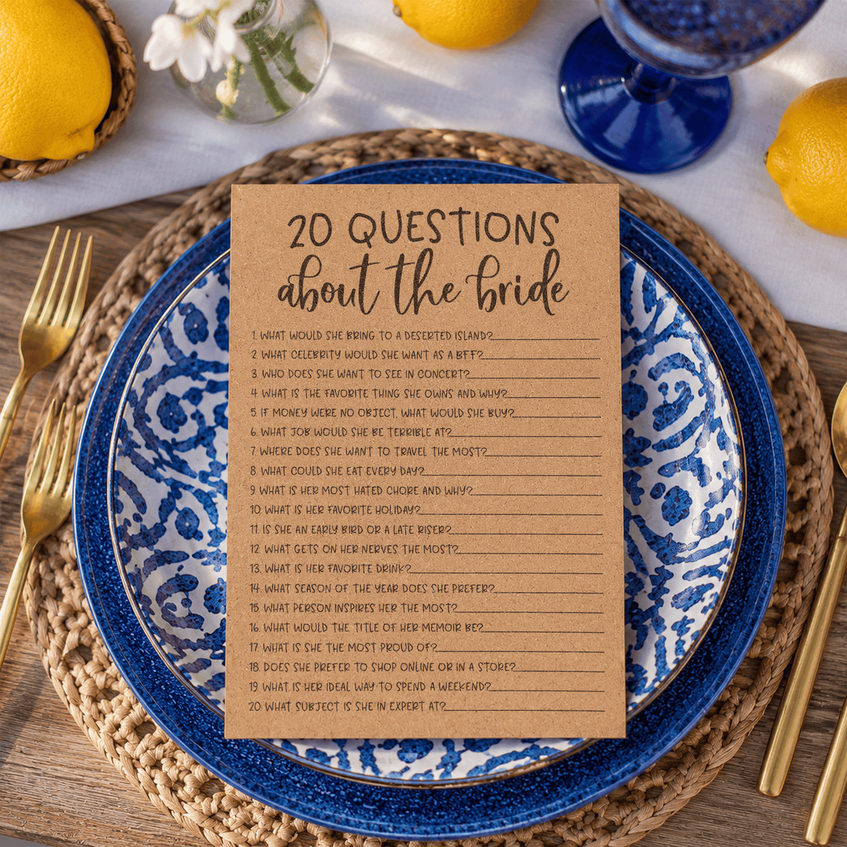 20 Questions about the Bride Bridal Shower Game
