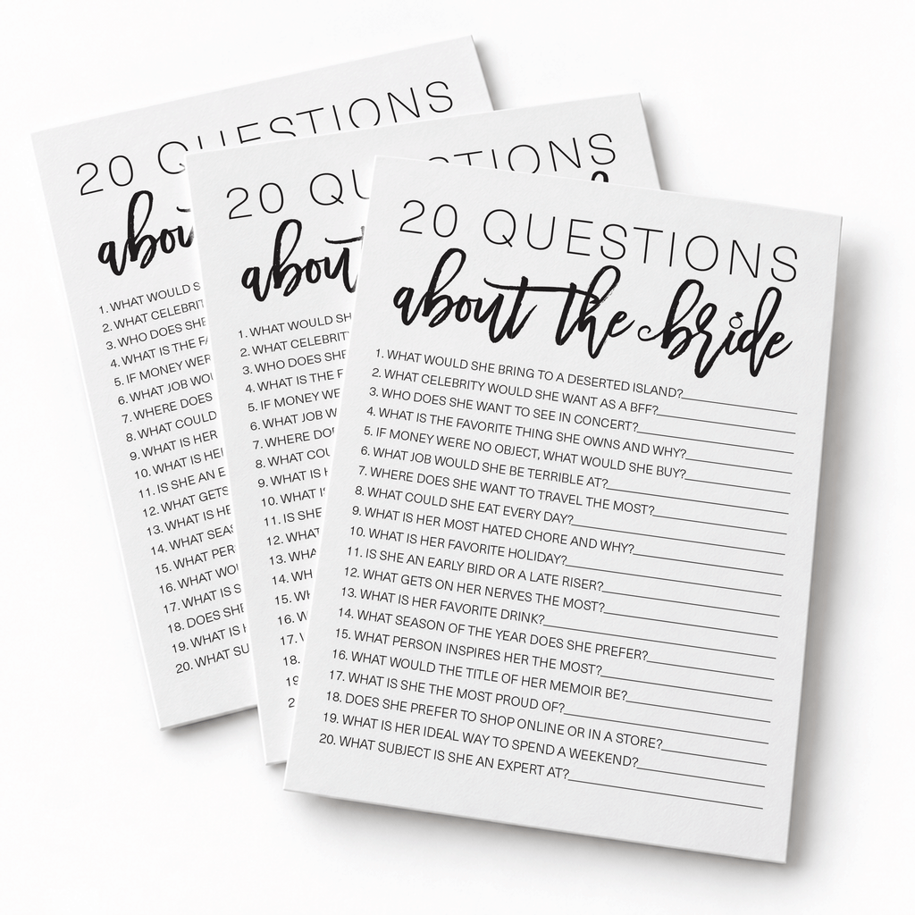 20 Questions about the Bride Bridal Shower Game