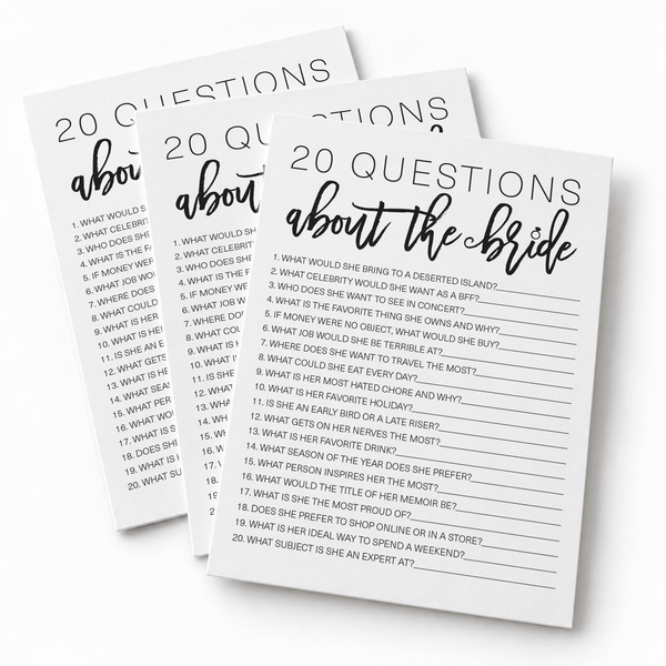 20 Questions about the Bride Bridal Shower Game