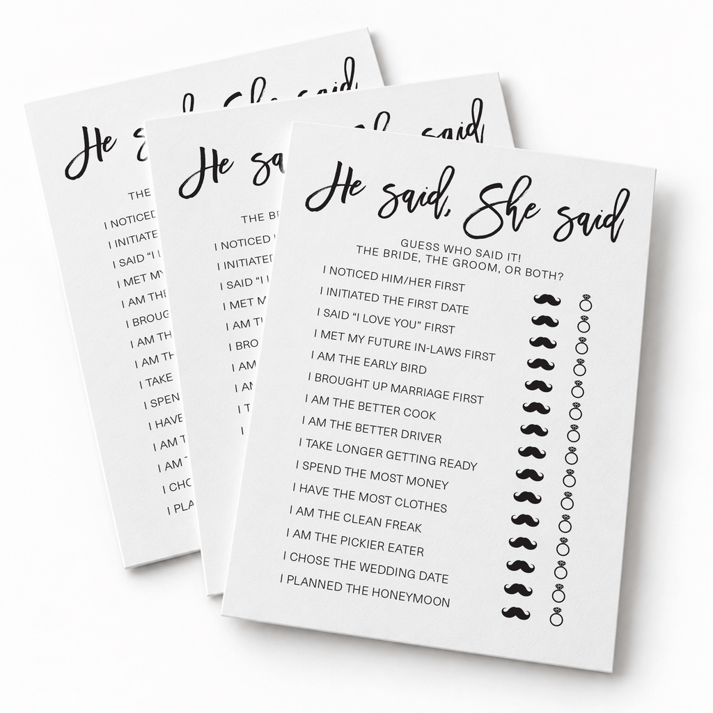 He Said She Said Bridal Shower Game