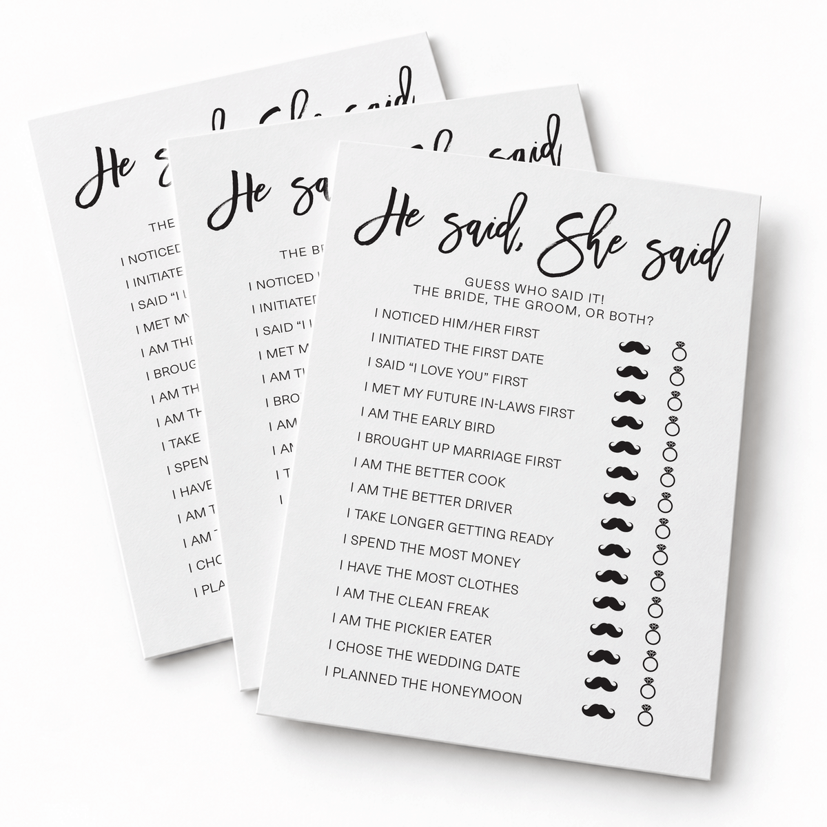 He Said She Said Bridal Shower Game