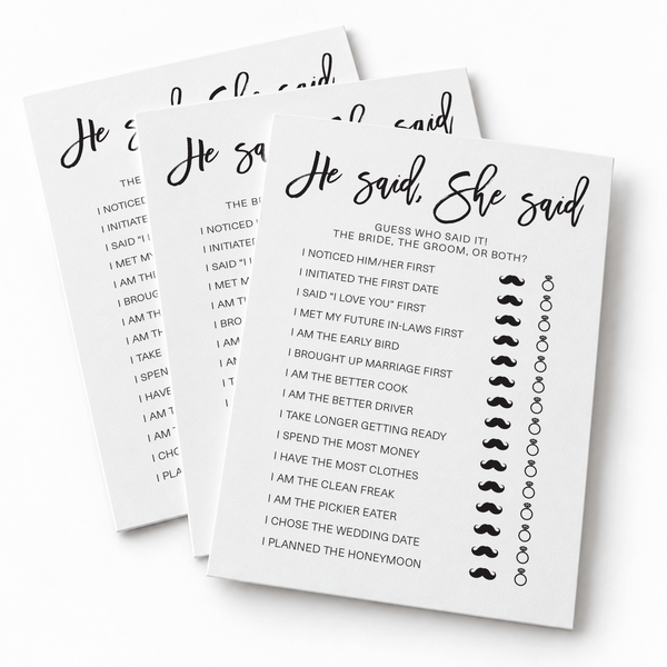 He Said She Said Bridal Shower Game