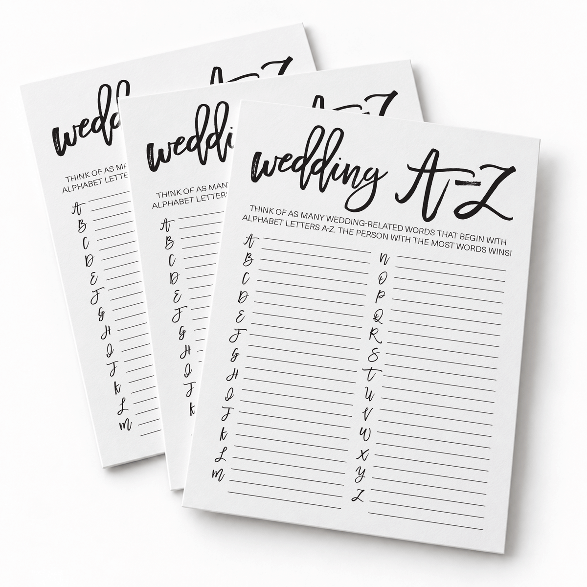 Wedding A-Z Bridal Shower Game
