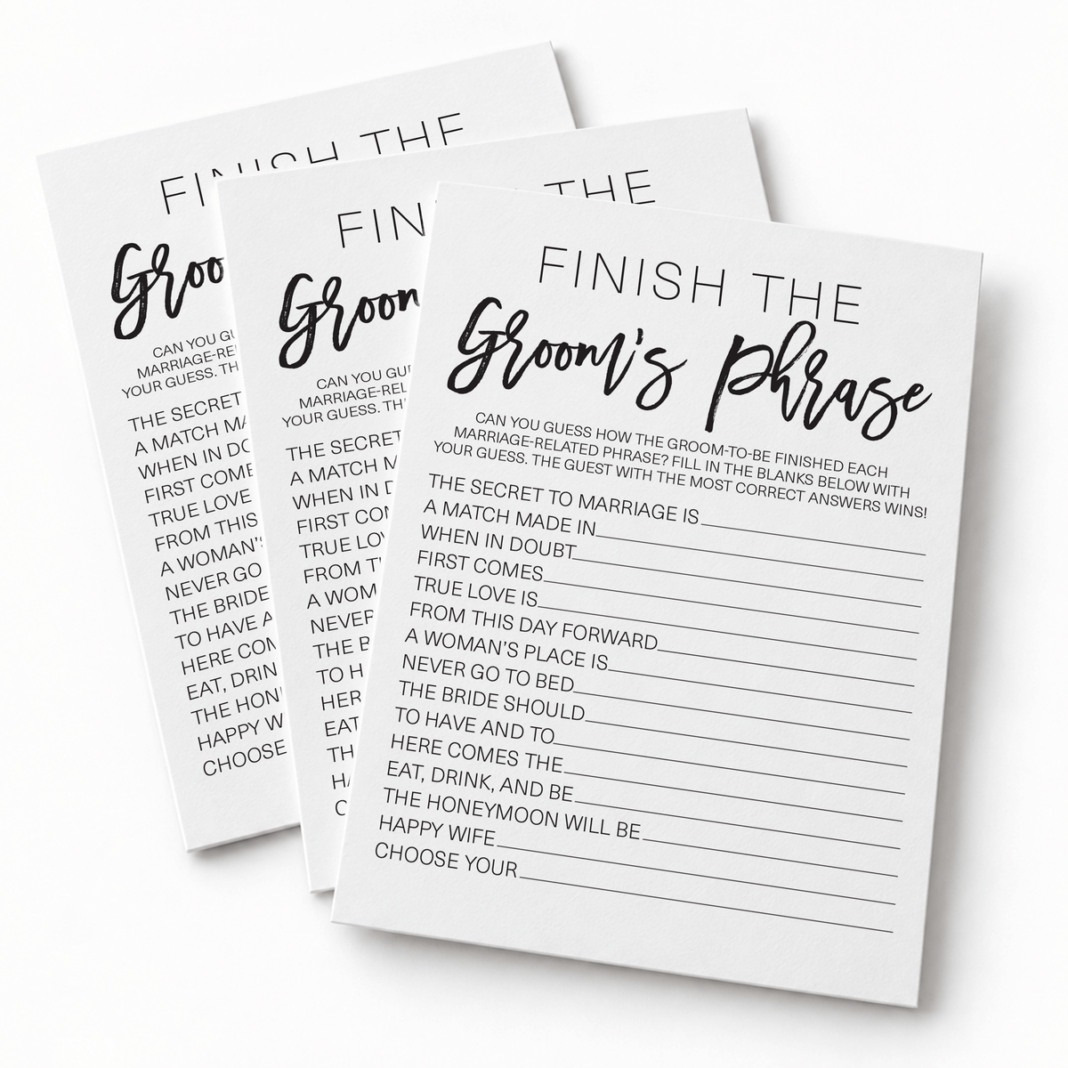 Finish the Groom's Phrase Bridal Shower Game