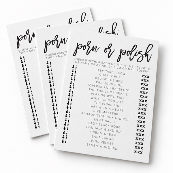 Porn Or Polish Bridal Shower Game
