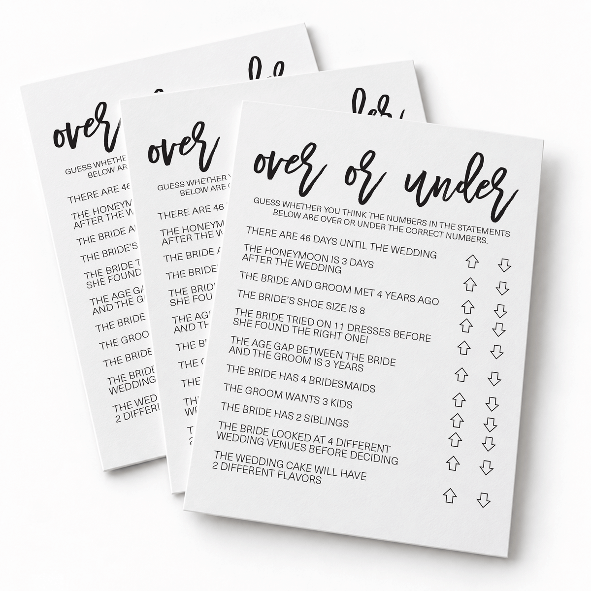 Over or Under Bridal Shower Game