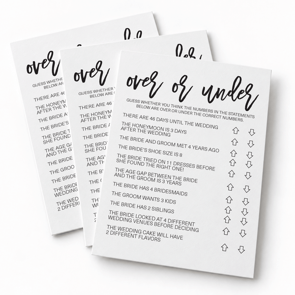 Over or Under Bridal Shower Game