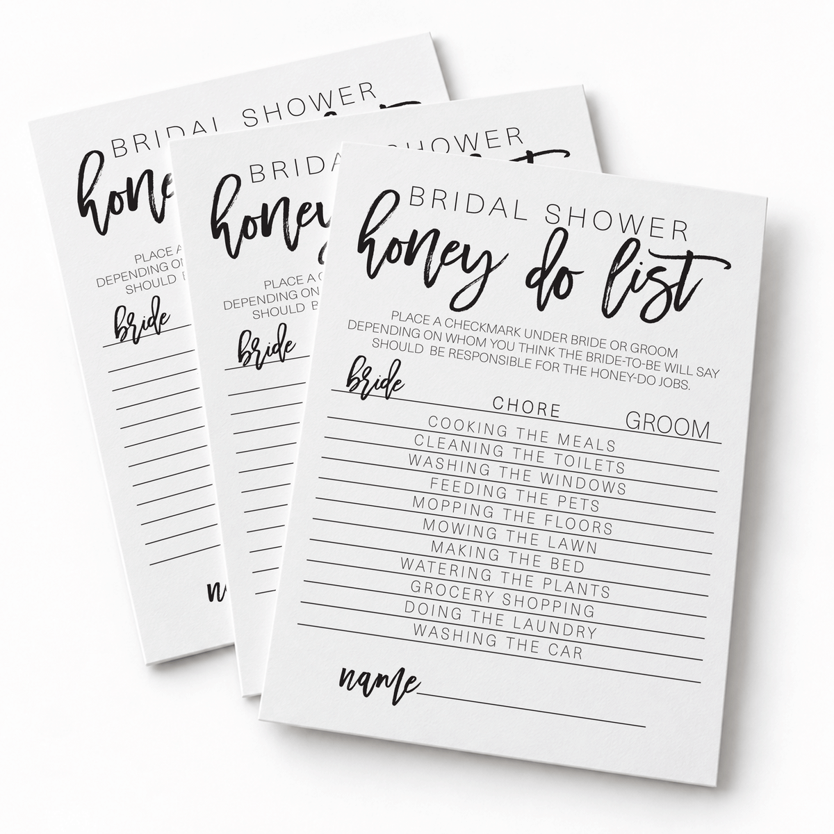 Bridal Shower Honey Do List Game