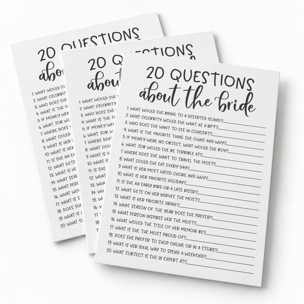 20 Questions about the Bride Bridal Shower Game