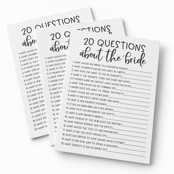 20 Questions about the Bride Bridal Shower Game