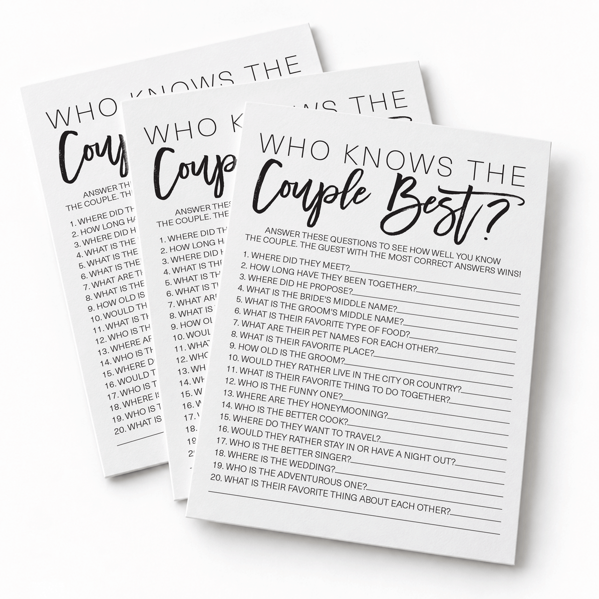 Who Knows The Couple Best Bridal Shower Game