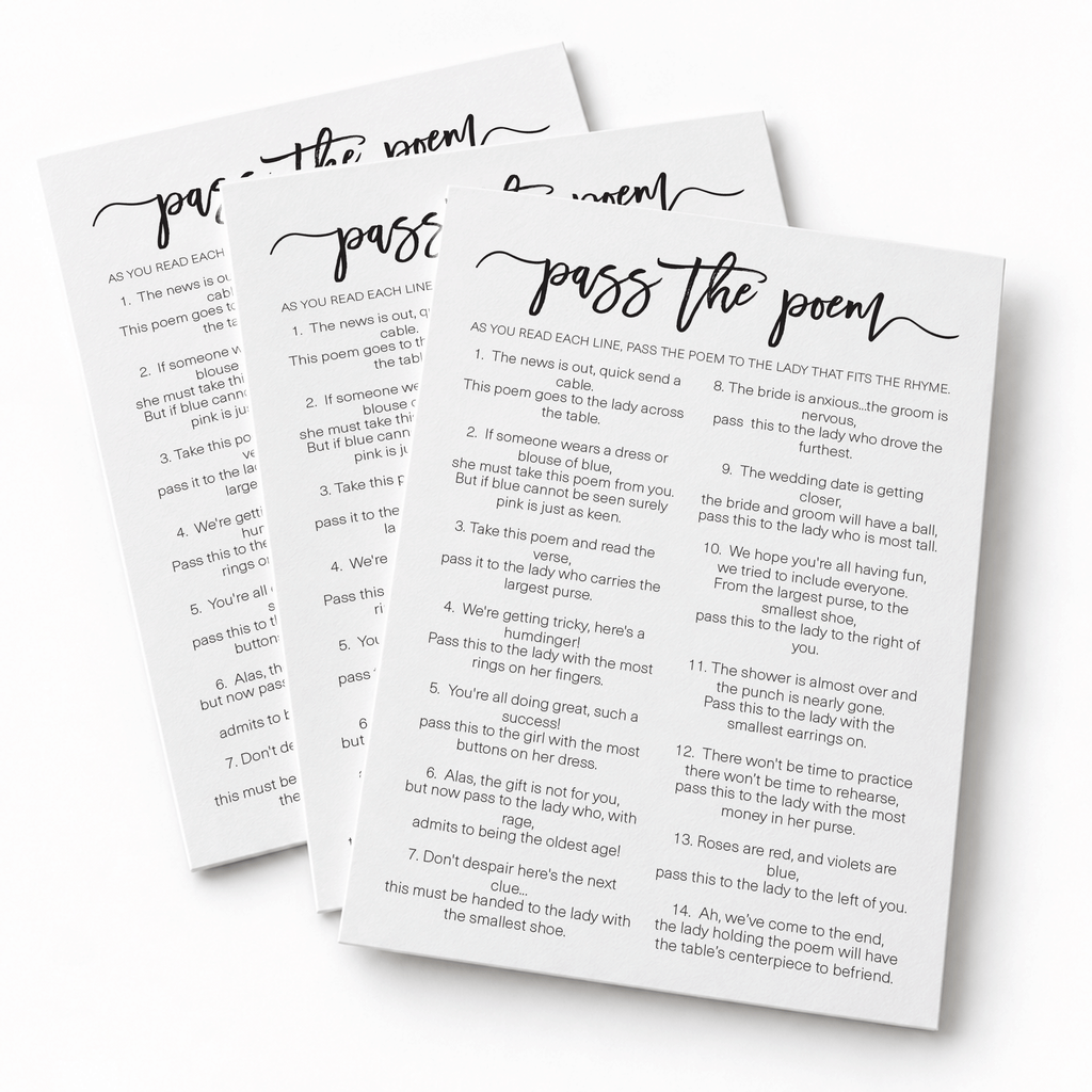 Pass The Poem Bridal Shower Game