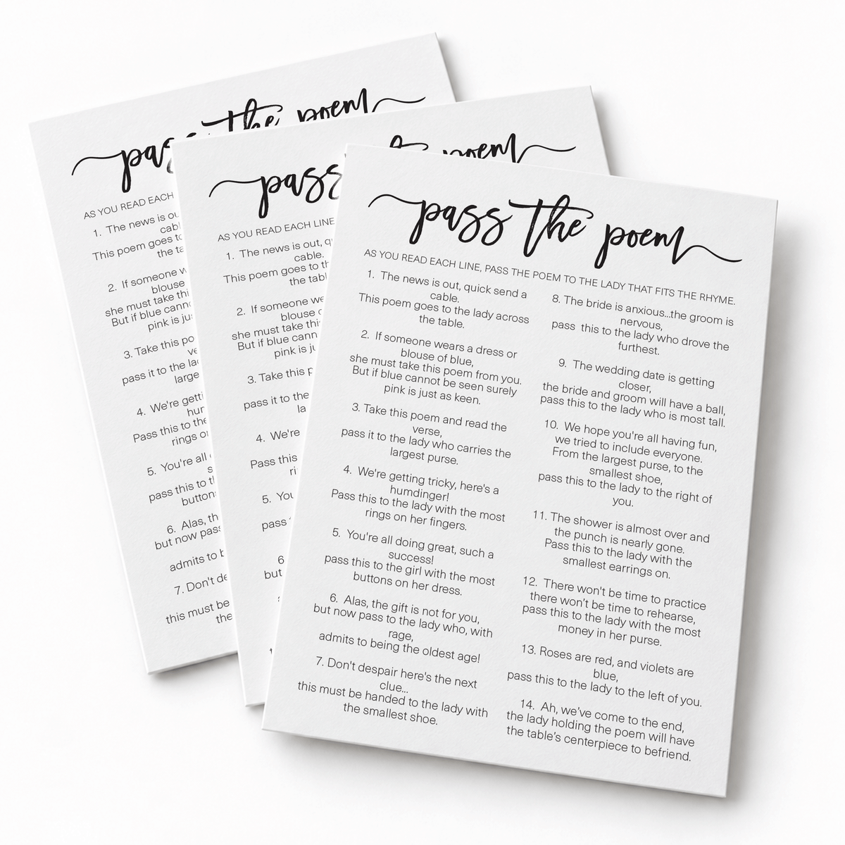 Pass The Poem Bridal Shower Game