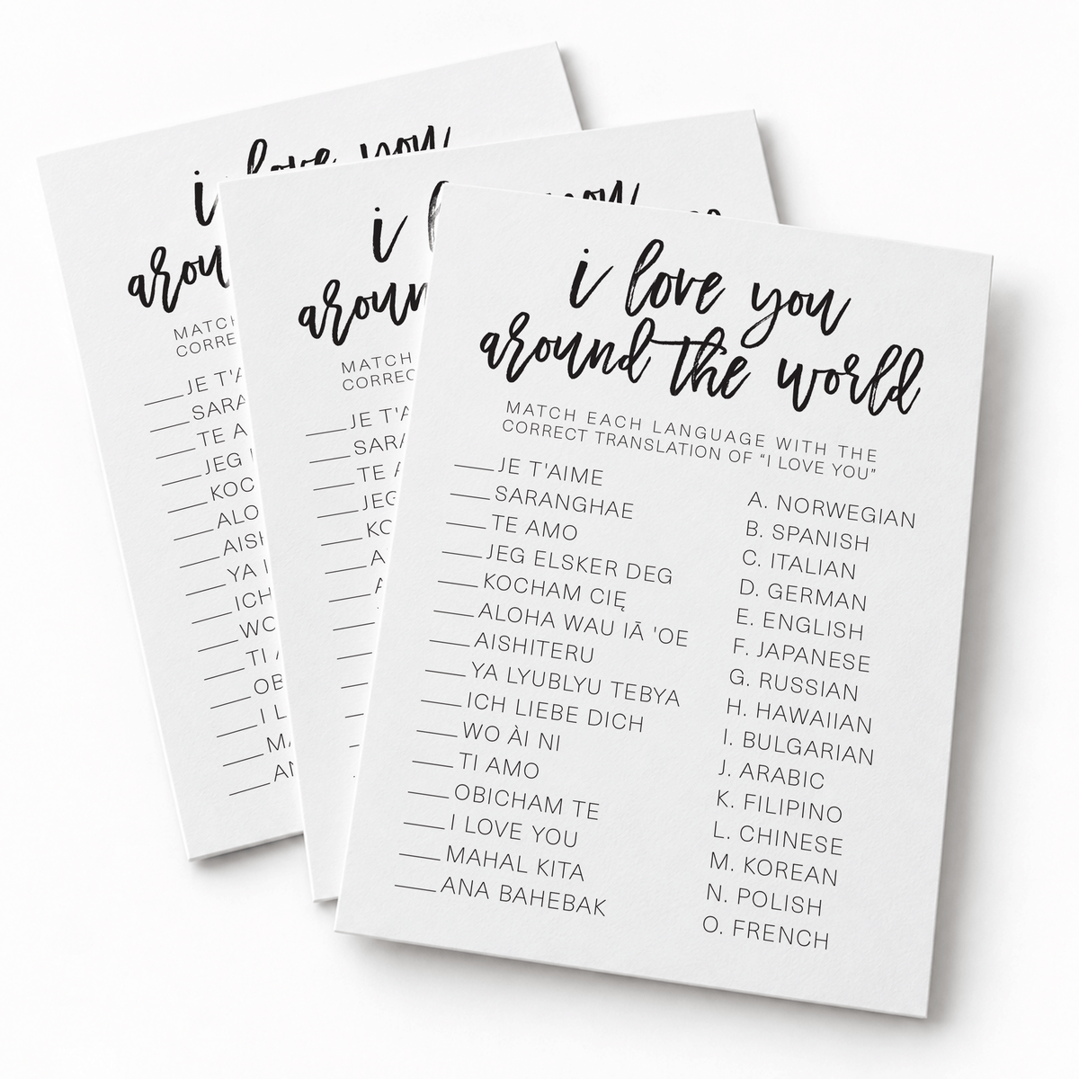 I Love You Around The World Bridal Shower Game