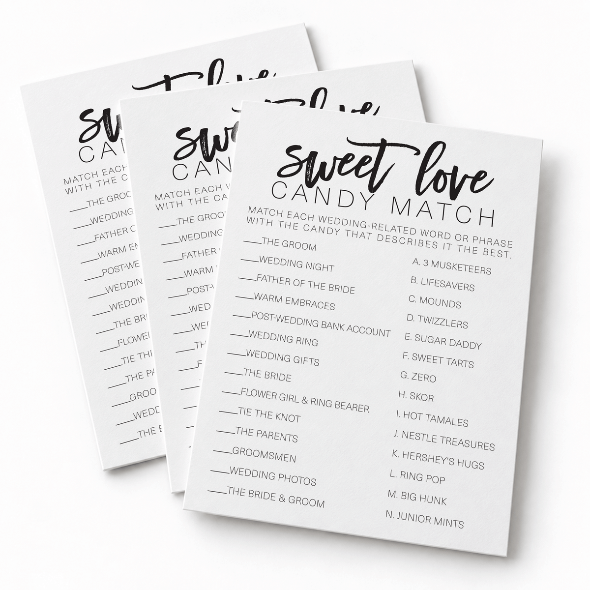 Sweet Love Candy Match Bridal Shower Game