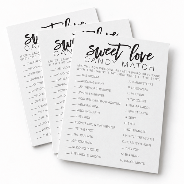 Sweet Love Candy Match Bridal Shower Game