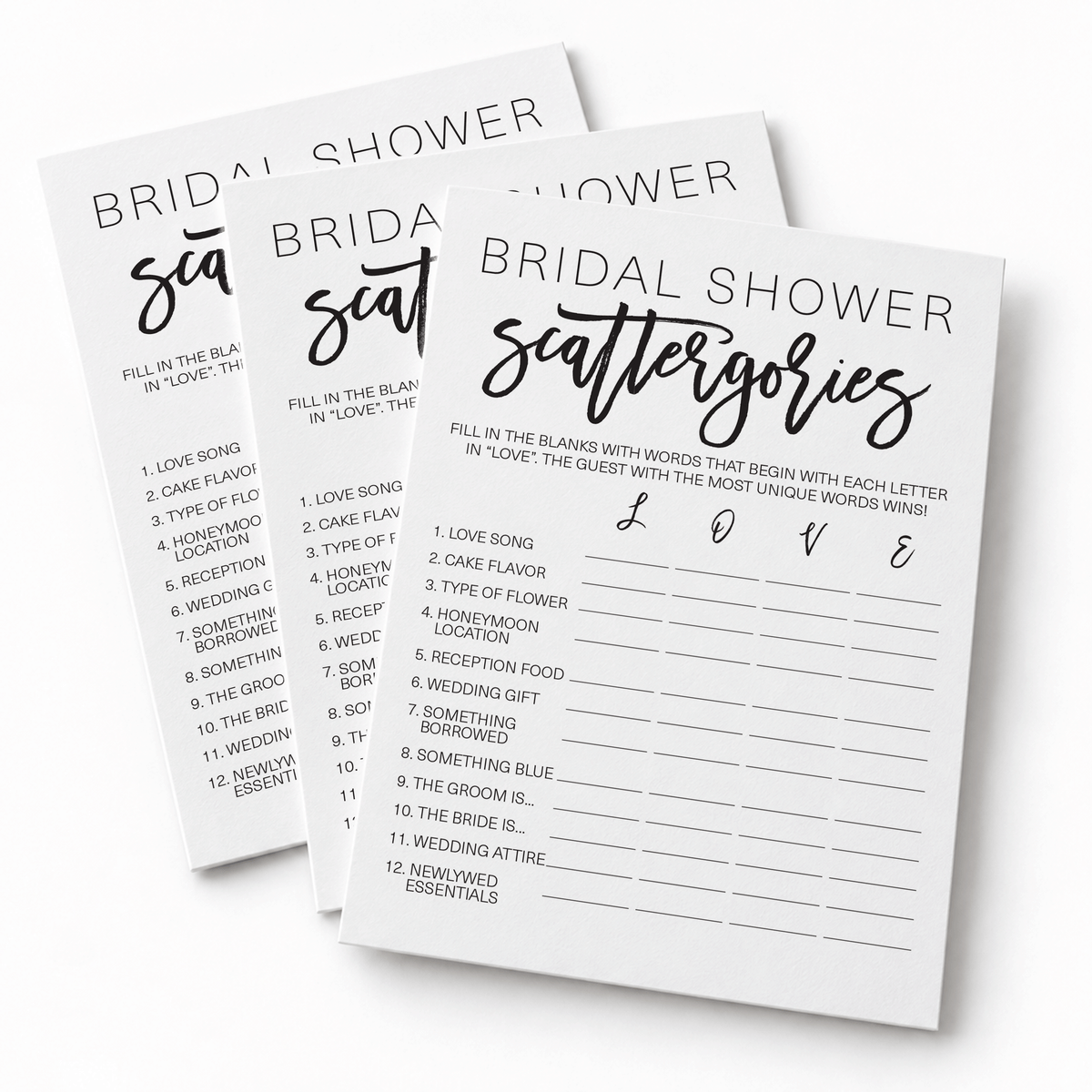Bridal Shower Scattergories - Bridal Shower Game