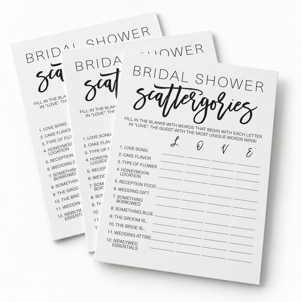 Bridal Shower Scattergories - Bridal Shower Game