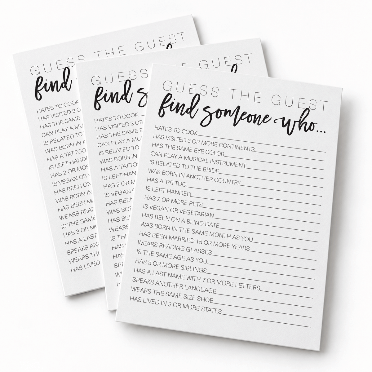 Guess The Guest Bridal Shower Game