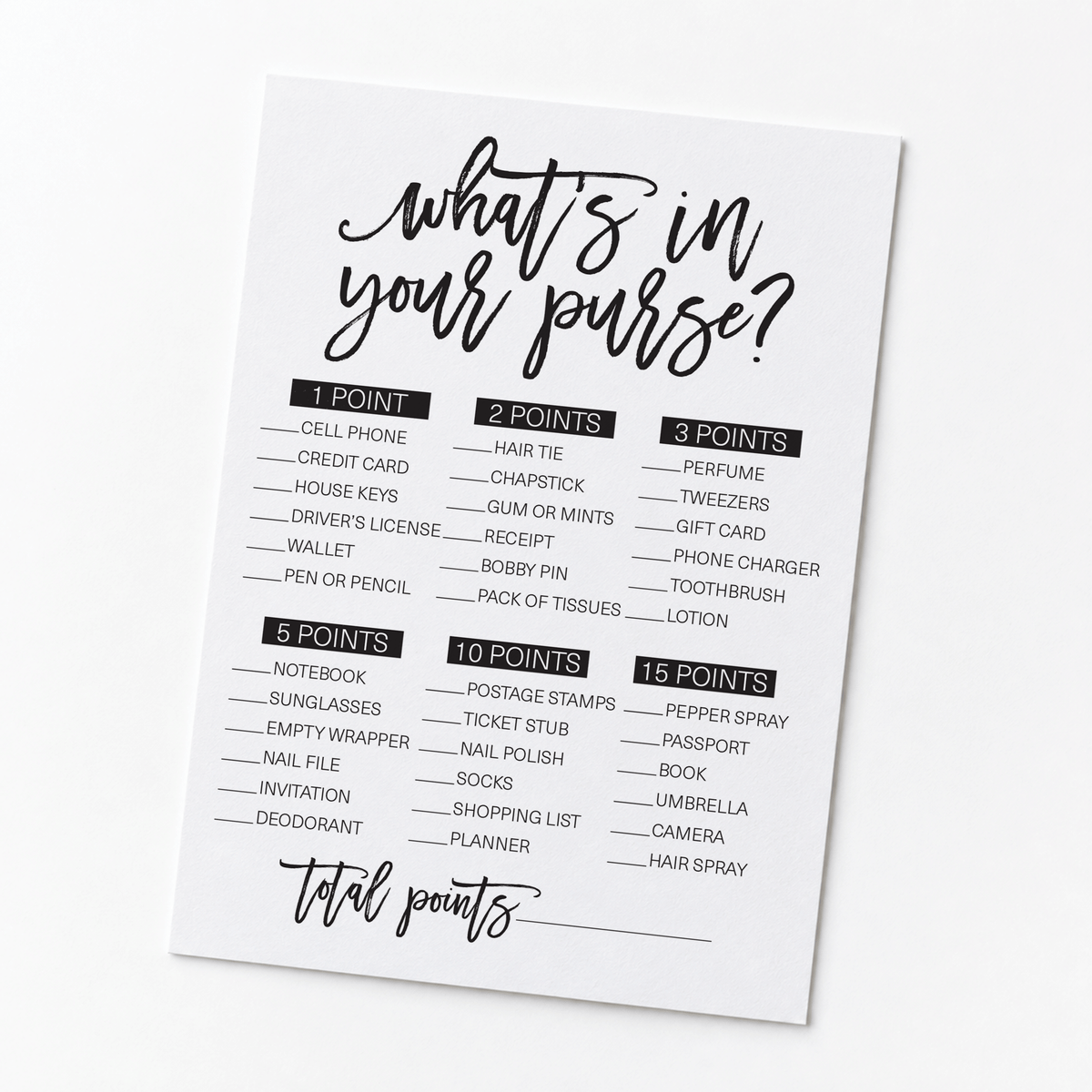 What's In Your Purse Bridal Shower Game