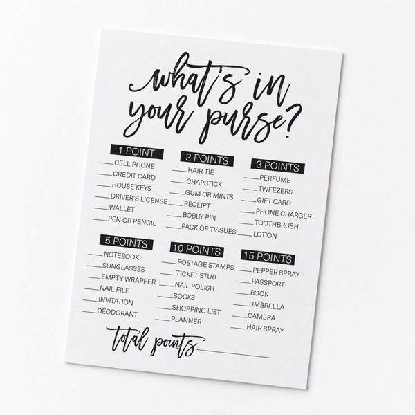 What's In Your Purse Bridal Shower Game
