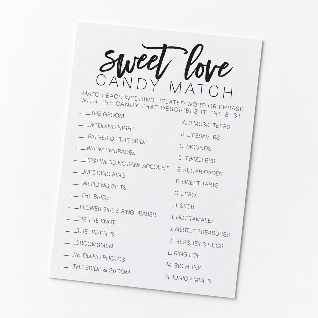 Sweet Love Candy Match Bridal Shower Game