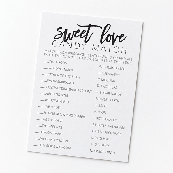 Sweet Love Candy Match Bridal Shower Game
