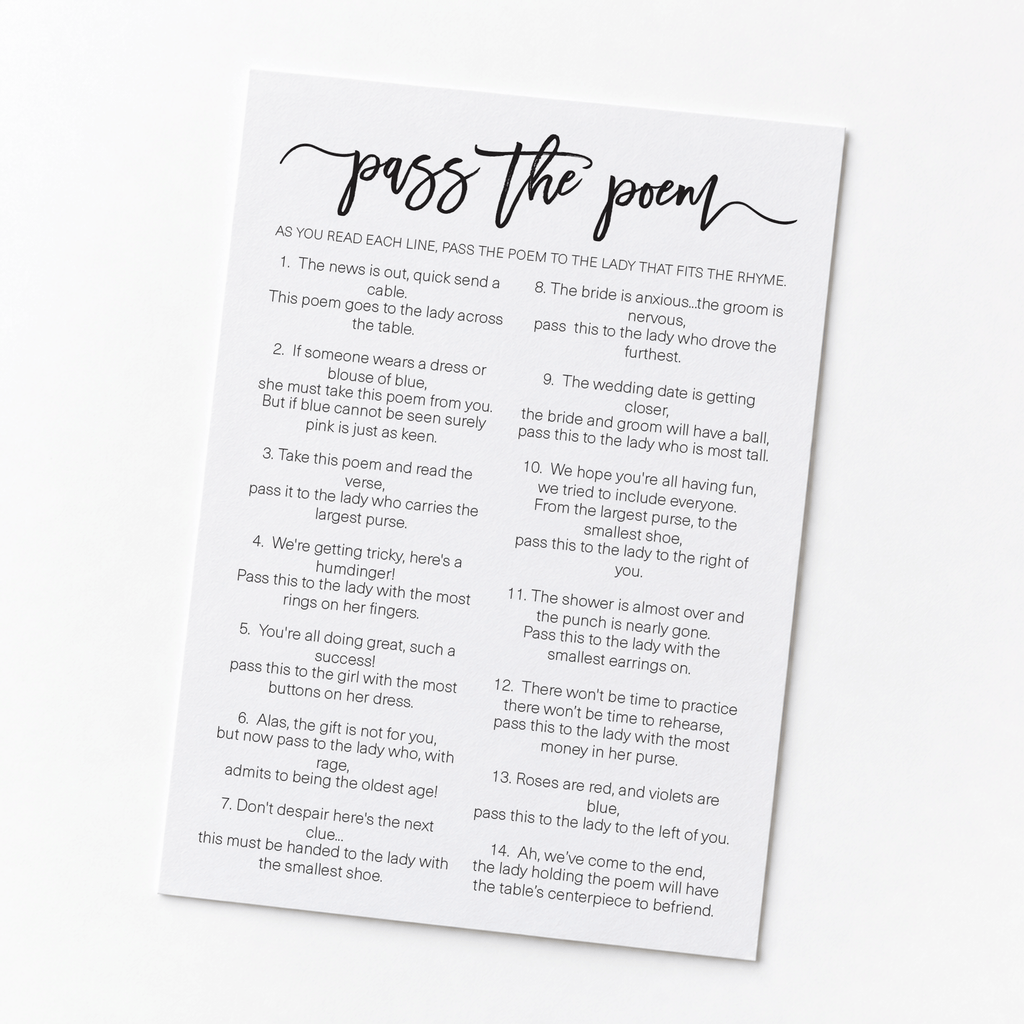 Pass The Poem Bridal Shower Game