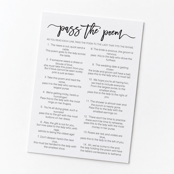 Pass The Poem Bridal Shower Game