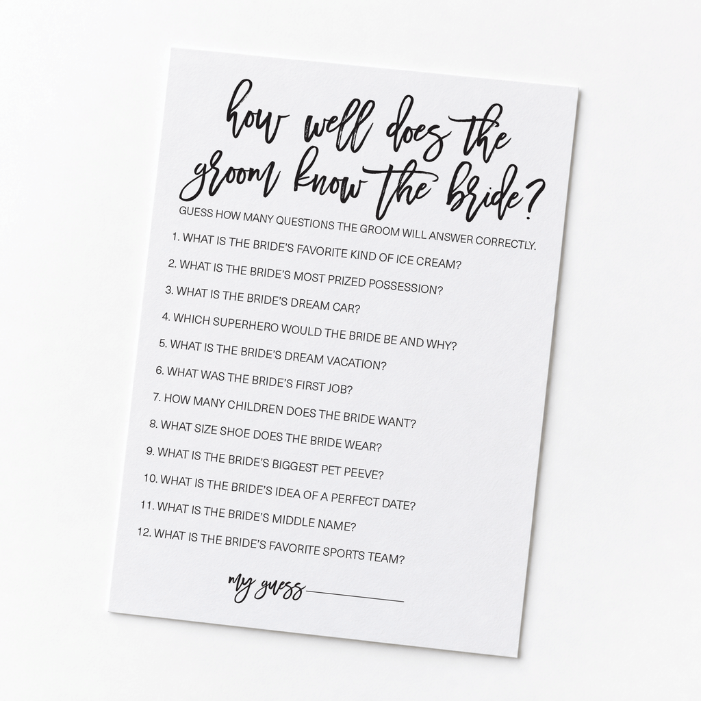 How Well Does The Groom Know The Bride Bridal Shower Game
