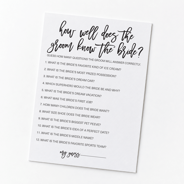 How Well Does The Groom Know The Bride Bridal Shower Game
