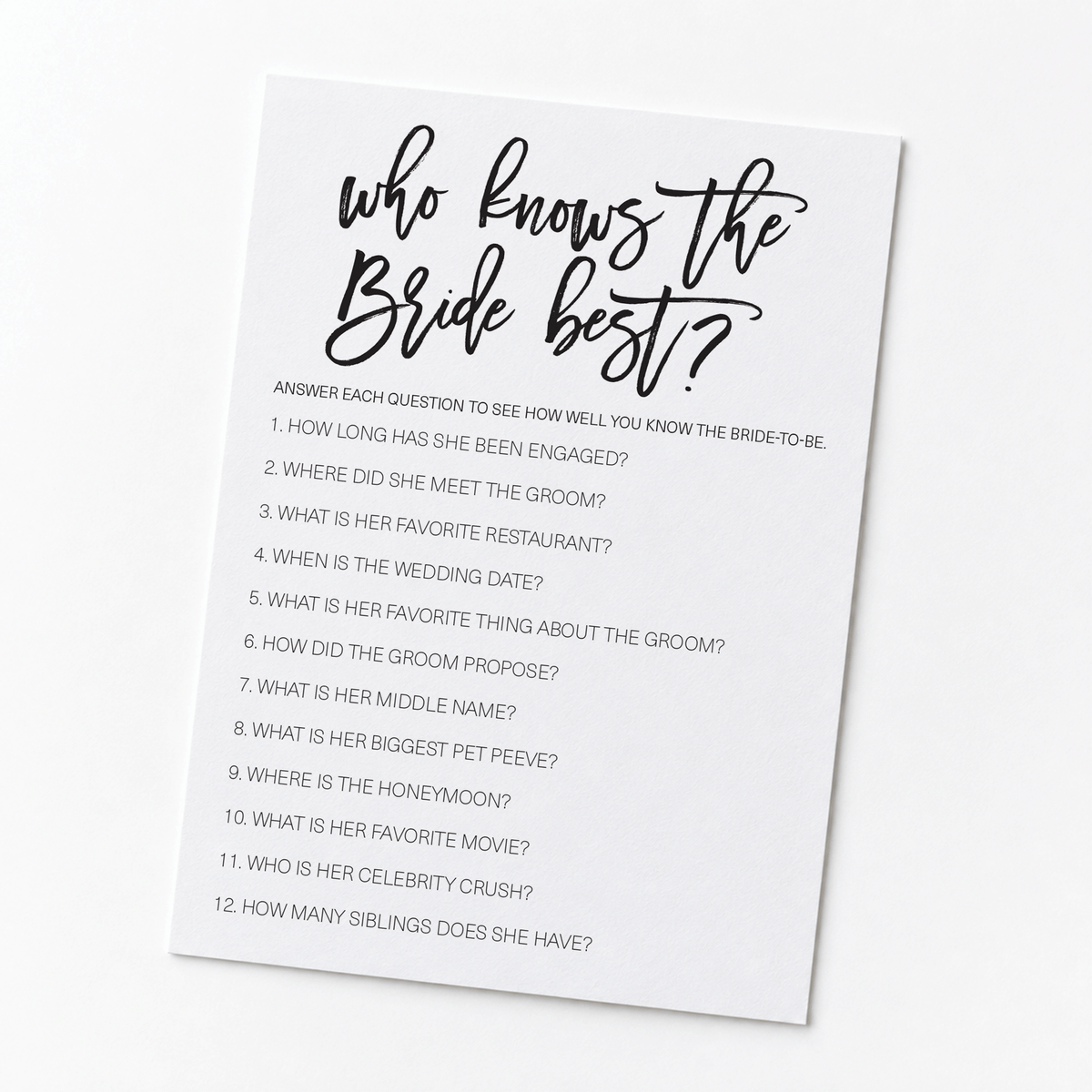 Who Knows The Bride Best Bridal Shower Game