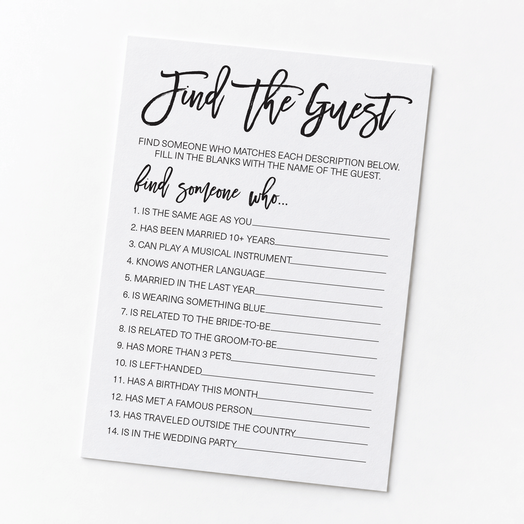 Find The Guest Bridal Shower Game