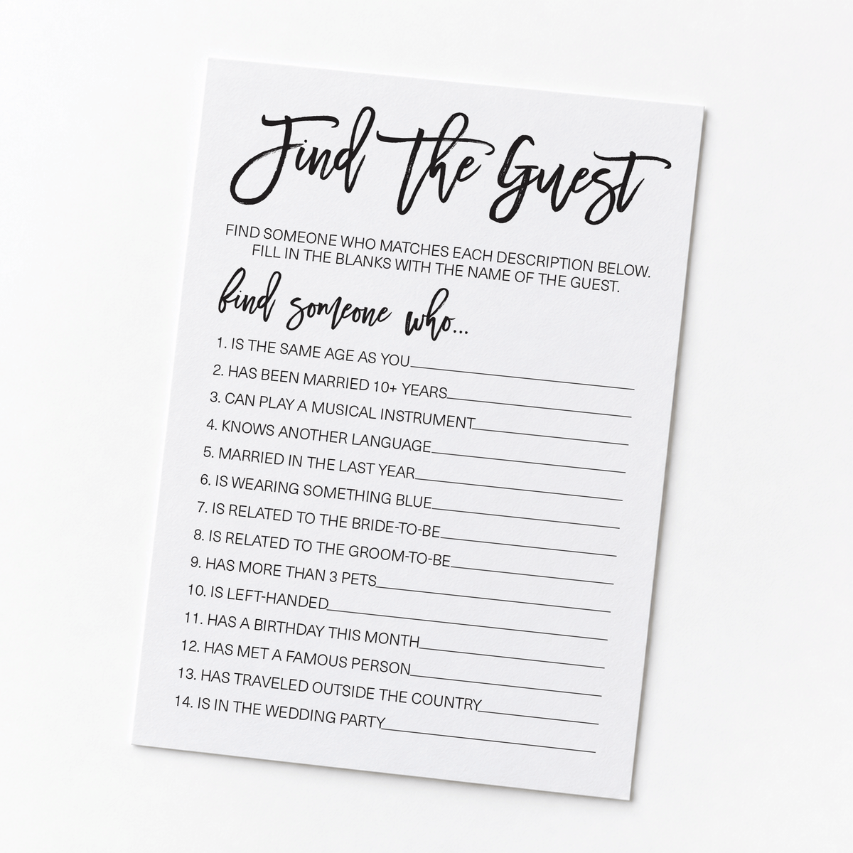 Find The Guest Bridal Shower Game