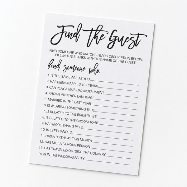 Find The Guest Bridal Shower Game