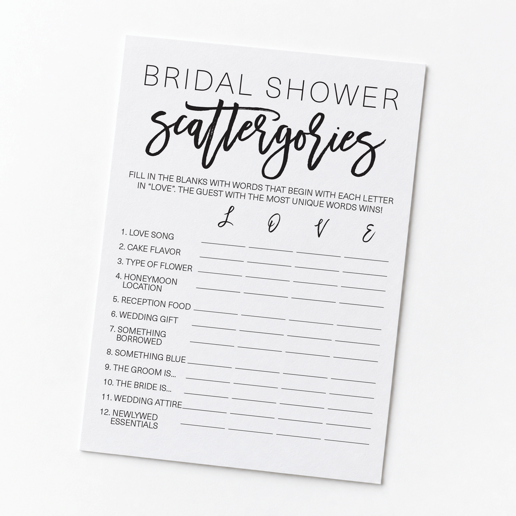 Bridal Shower Scattergories - Bridal Shower Game