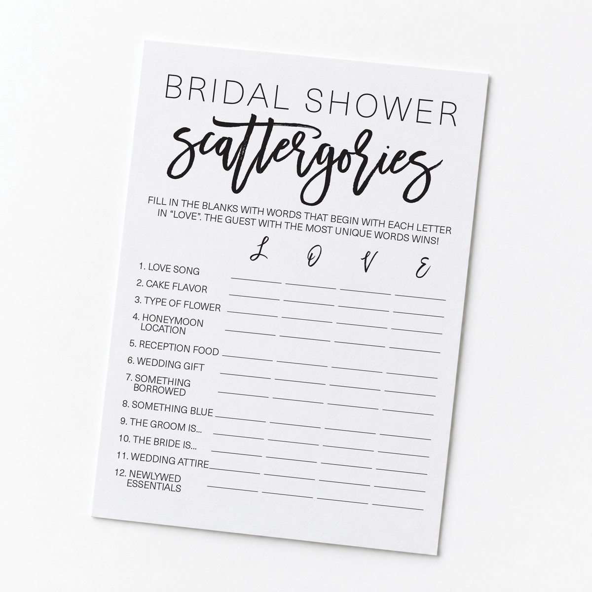 Bridal Shower Scattergories - Bridal Shower Game