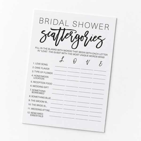 Bridal Shower Scattergories - Bridal Shower Game