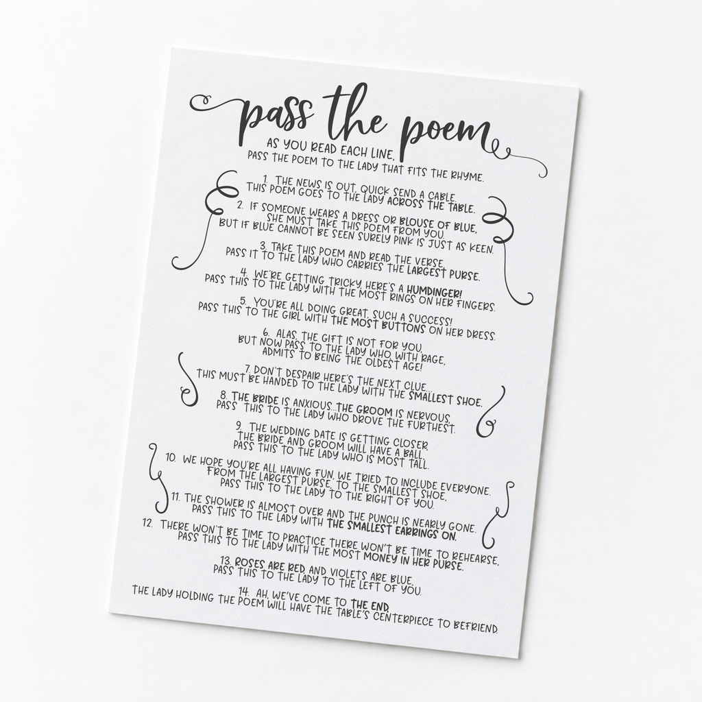 Pass The Poem Bridal Shower Game