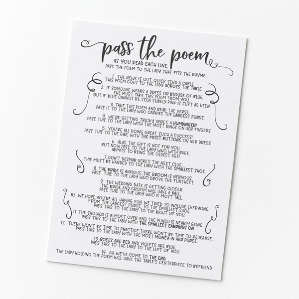 Pass The Poem Bridal Shower Game