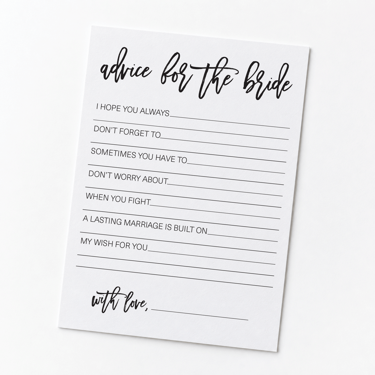 Advice for the Bride Bridal Shower Activity